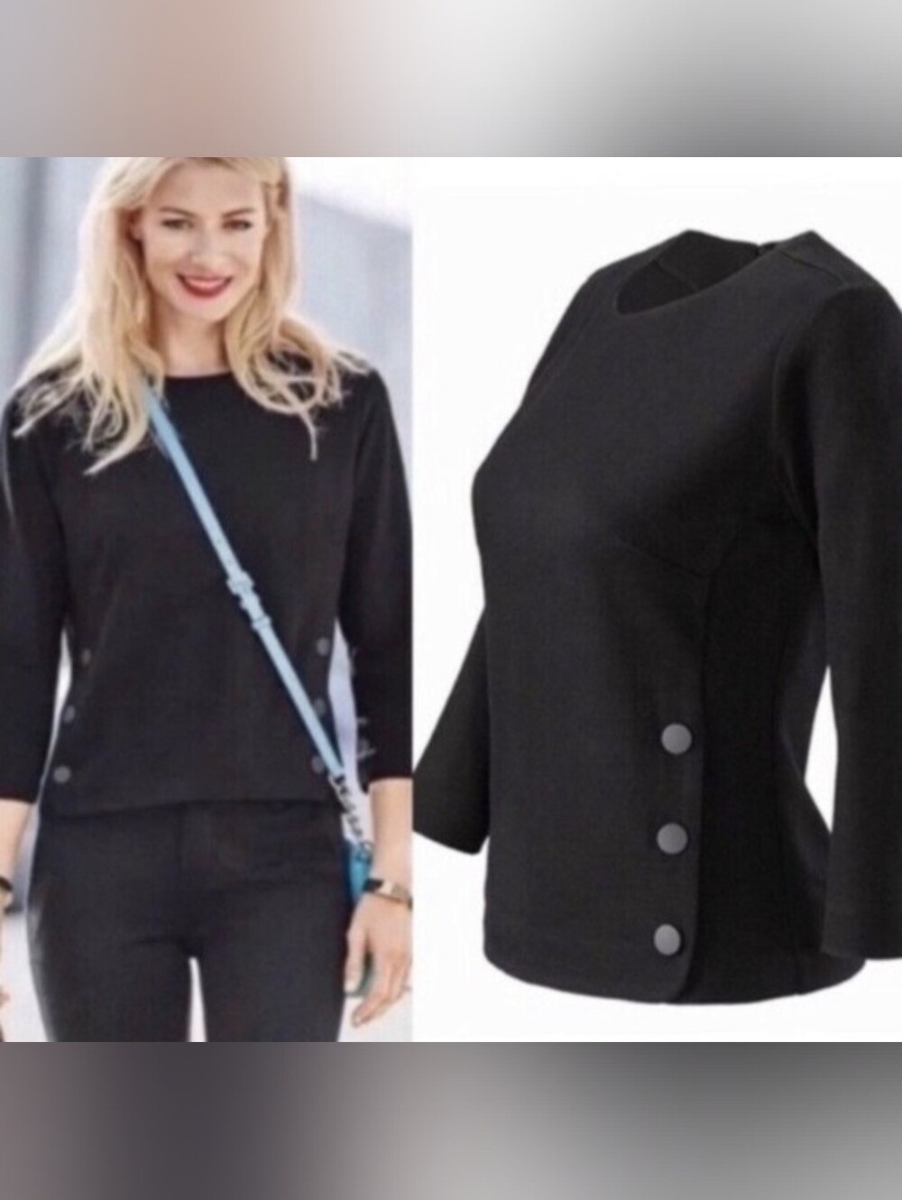 CAbi Black Button-Accent Top